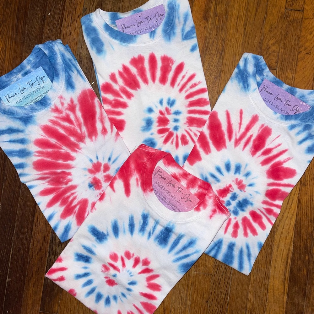 NEW Hand Dyed Red White Blue Tie Dye